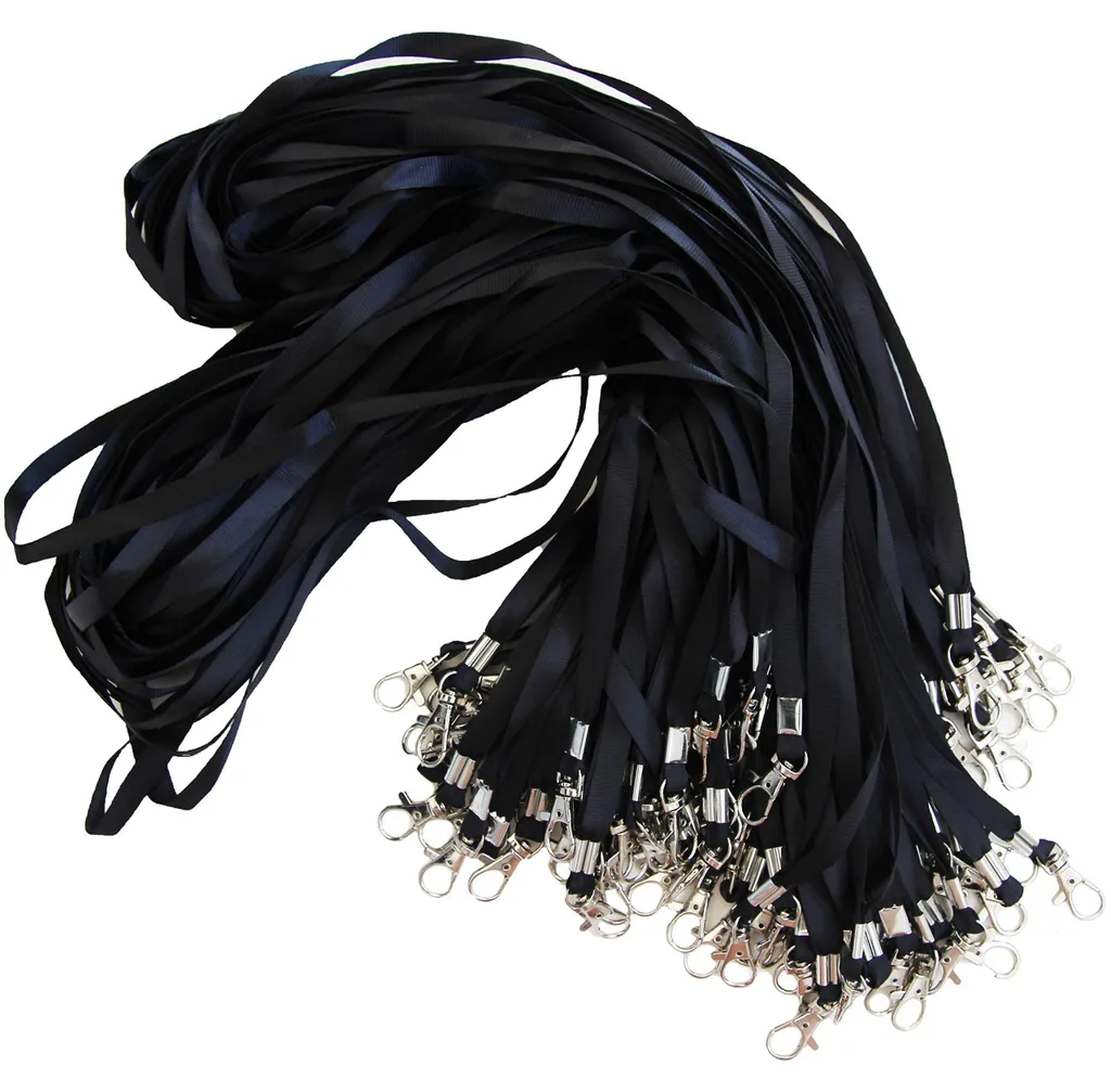Lot de 100 Tours de Cou Noirs 45cm avec Clip Badge et Clés pour Entreprise