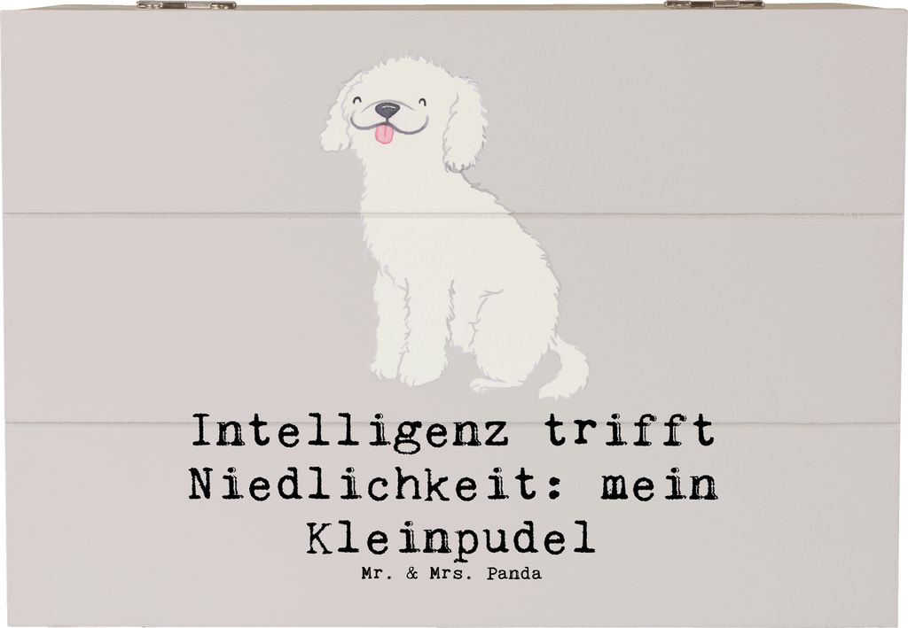 Mr. & Mrs. Panda Holzkiste Niedlicher Kleinpudel 22 x 15 cm - Grau Pastell - Geschenk, Kiste, liebevoller Hund, Hunderassen Beschreibung, mit Decke...