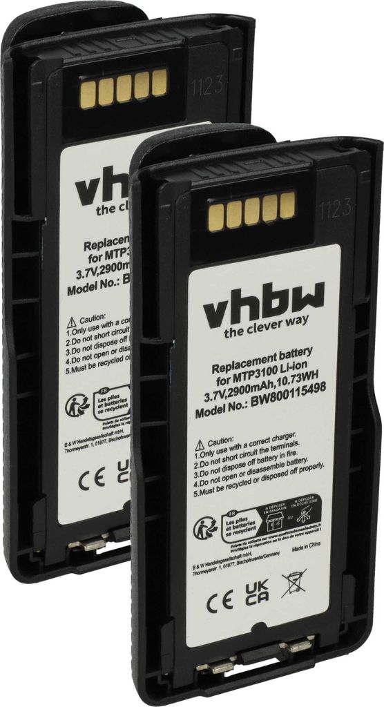 vhbw 2x Akku Ersatz für Motorola NNTN8023C, NNTN8023BC, NNTN8023A, PMNN4522, NNTN8023AC für Funkgerät, Walkie Talkie (2900 mAh, 3,7 V, Li-Ion)