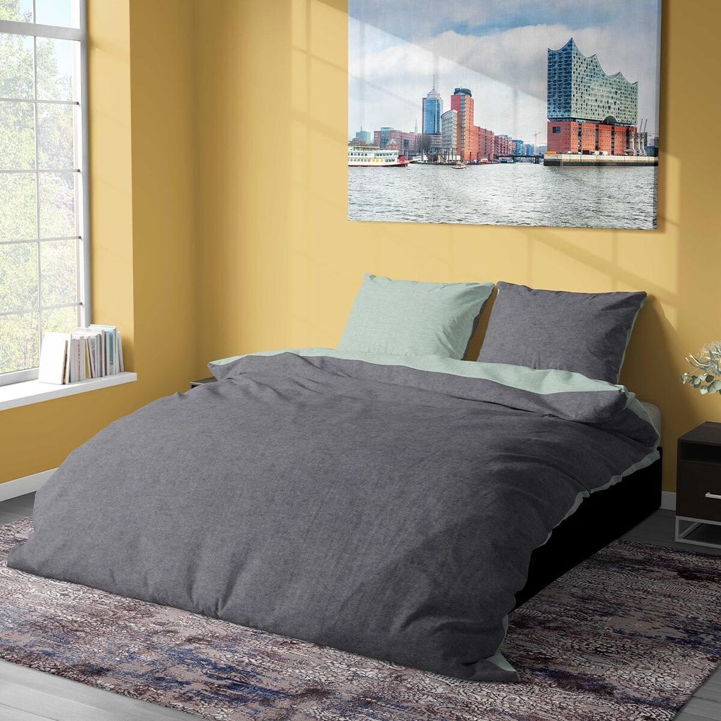 Traumschlaf Melange Biber Bettwäsche Kissenbezug einzeln 40x80 cm anthrazit-salbei