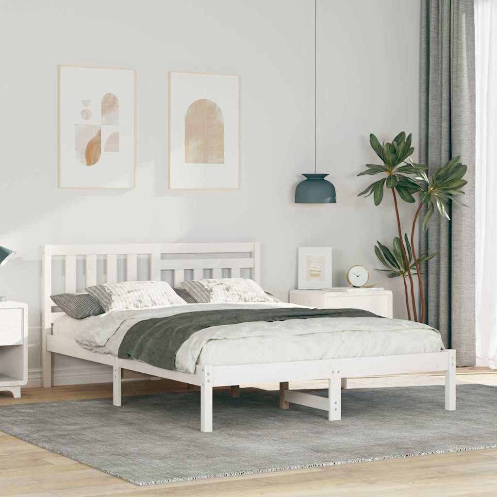 Maison Exclusive - Bettrahmen mit Kopfteil Weiß 120 x 200 cm Massives Kiefernholz