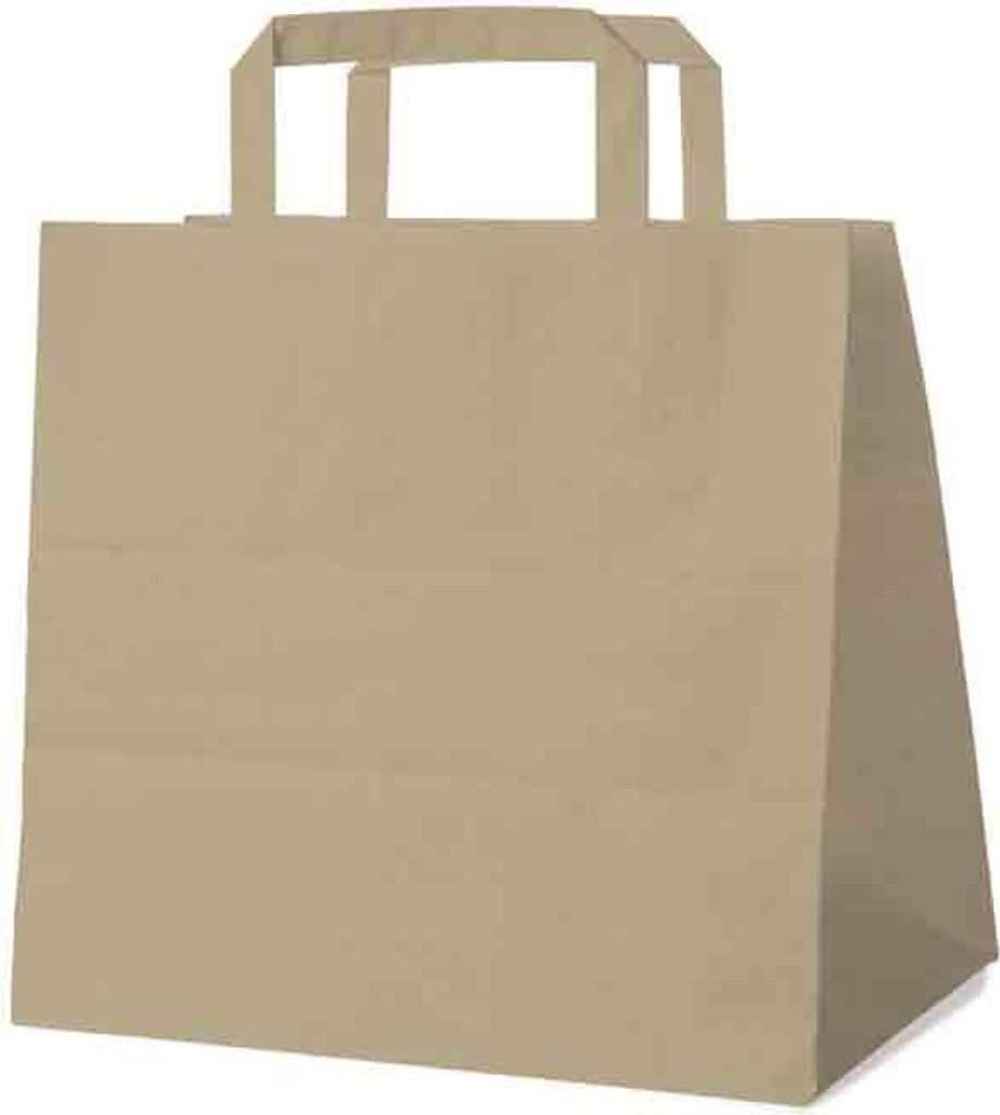 50 Braune Papiertragetaschen 26 + 17 x 25 cm – Einkaufstaschen mit Innenhenkel