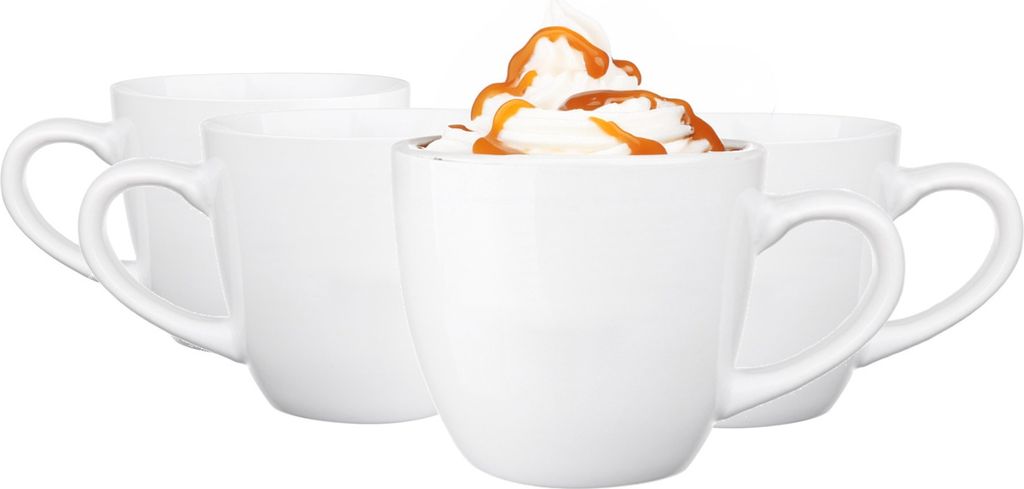 GLASMARK Keramik Tassen 4-Set 230ml Große (max. 260ml) 4 Stück weiß Kaffeetassen Cappuccino Latte Macchiato Teetassen Set mit Henkel - Hochwer...