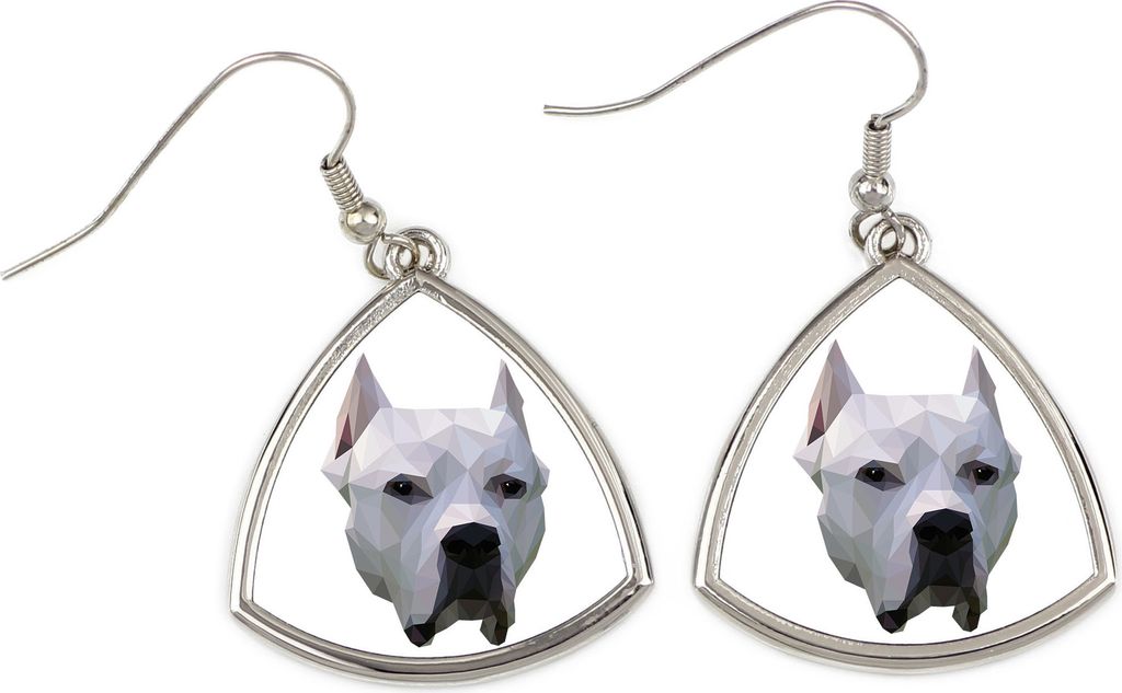 Argentinische Dogge, Dogo Argentino - Ohrringe mit einem Bild und dem Schriftzug "Geometrischer Hund" von Art-Dog