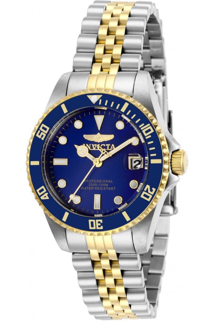 Invicta Pro Diver 29188 Damen Uhr - Quartz Bewegung - Edelstahl mit Blauem Zifferblatt - 34 mm