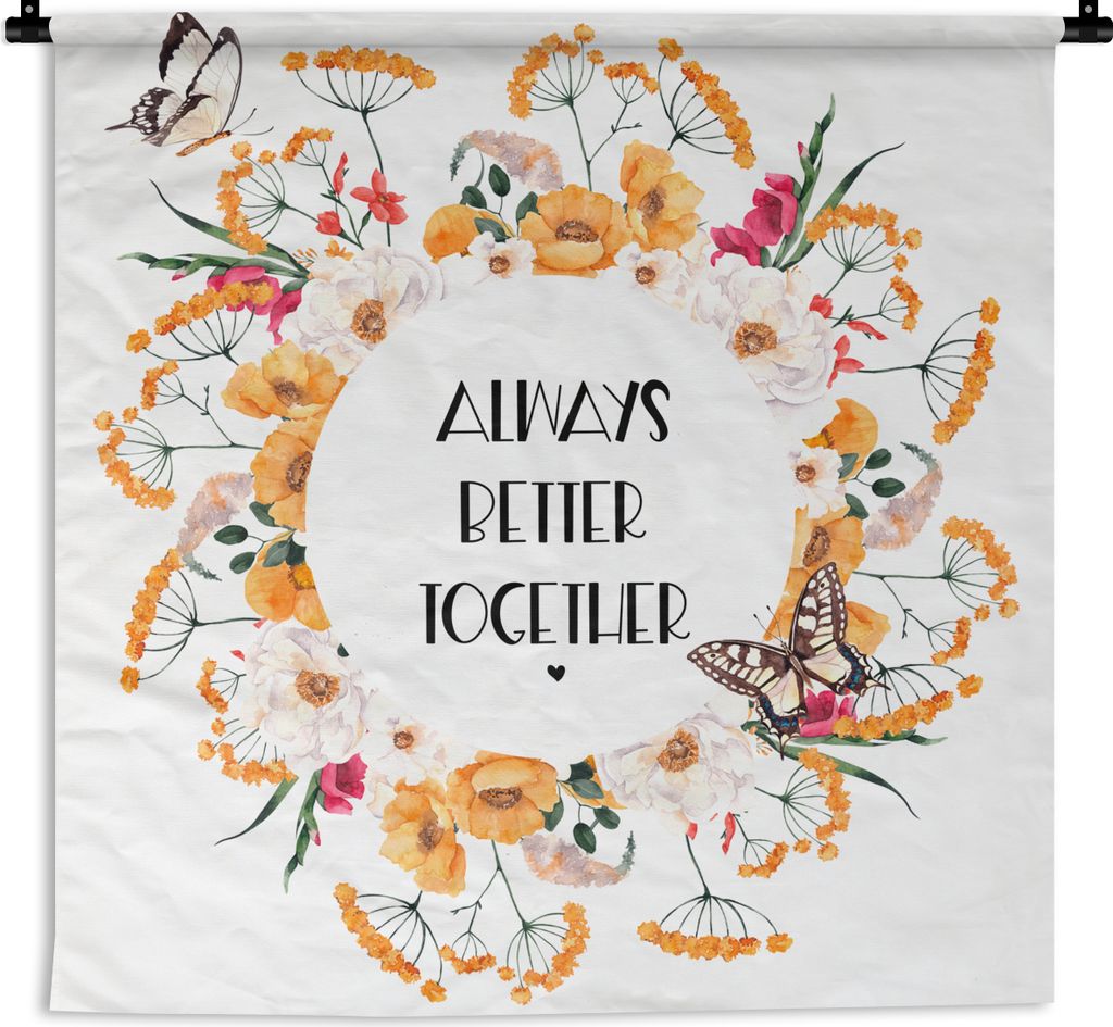 MuchoWow Wandteppich Wandbehang Zitate - Sprichwörter - Gemeinsam immer besser - Familie 120x120 cm Tapisserie Dekoration Wandtuch - Modern - Ba...