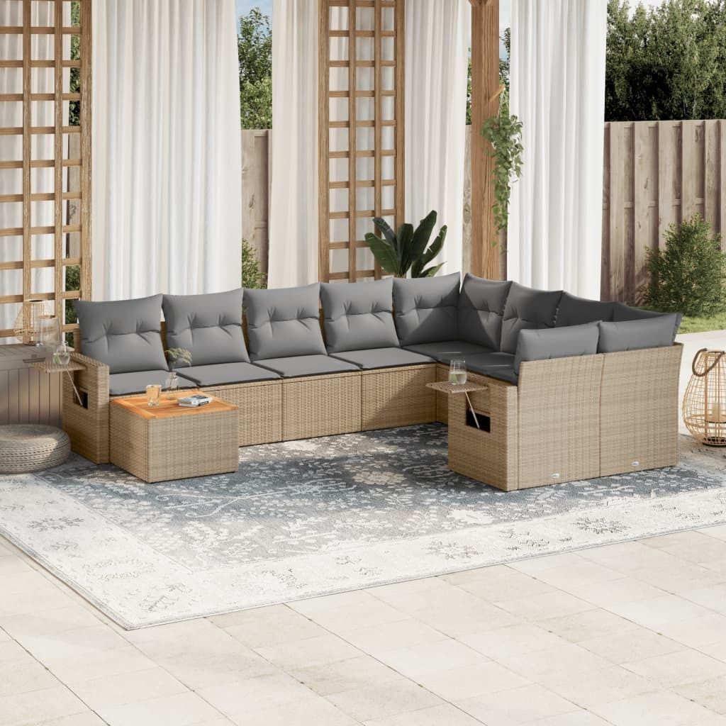 Maison Exclusive - 10-tlg. Garten-Sofagarnitur mit Kissen Beige Poly Rattan