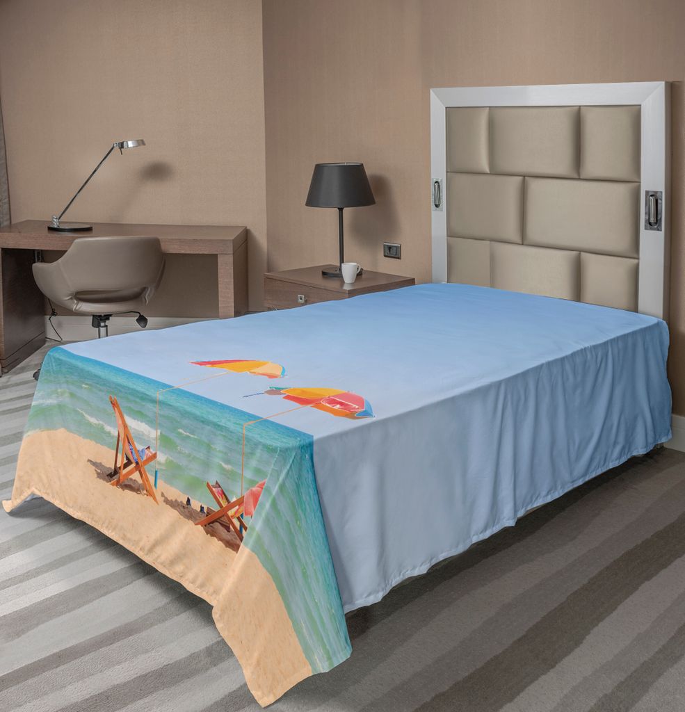 ABAKUHAUS Strand Bettlaken, Strand Stuhl Regenschirm Auf Dem Strand Freizeit Touristen Anziehungskraft Foto Druck, weiches bequemes oberes Bettlake...