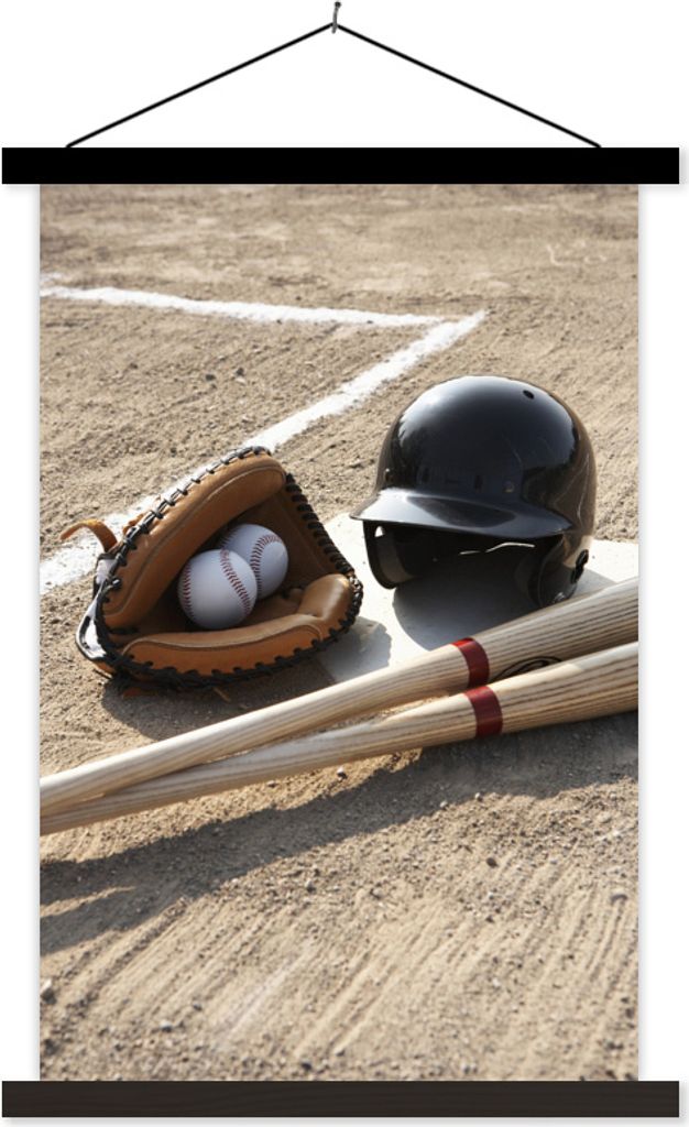 MuchoWow Textilposter Materialien für ein Baseballspiel 40x60 cm mit schwarzem Rahmen - Wanddekorationen