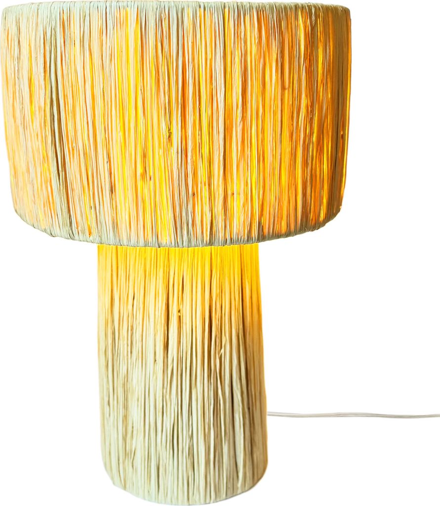 Marrakesch Tischlampe Nachttischlampe 42cm groß aus Raffia bast | Boho Lampe Stehlampe als Wohnzimmer Schlafzimmer oder Kinderzimmer Deko | Natür...