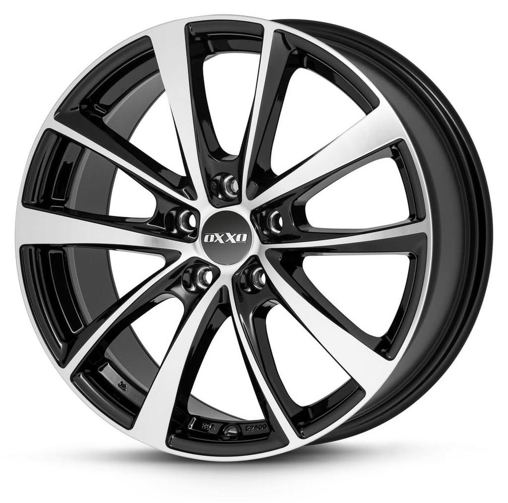 16 Zoll Alufelge OXXO Vidorra Black 16"x6.50" 5x114.3 PCD ET40 72.6mm Felge Schwarz Frontpoliert