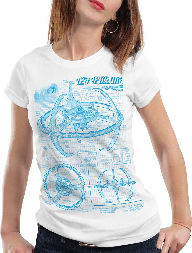 style3 Deep Space Nine Damen T-Shirt trek trekkie star, Farbe:Weiß, Größe:XS