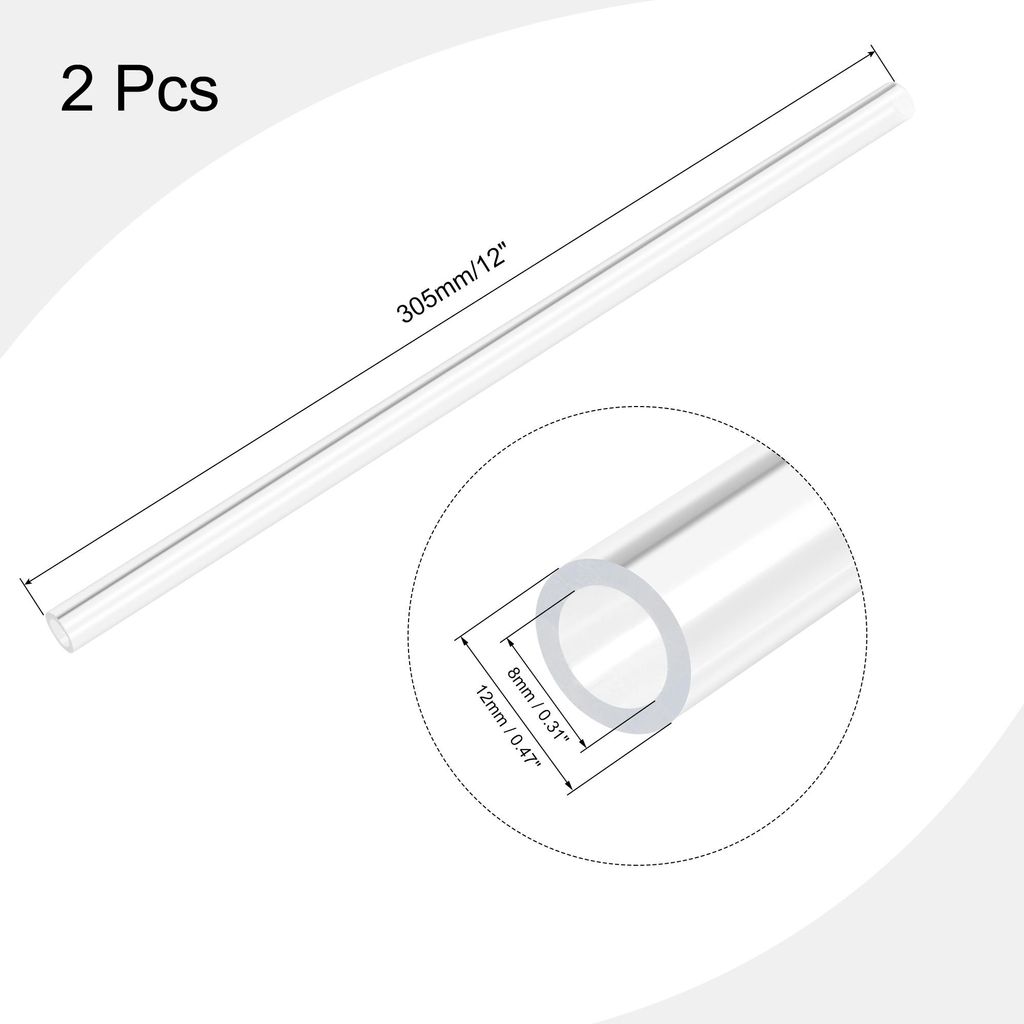 PVC Transparent Rohr, Innendurchmesser 8mm Durchmesser 12mm L?NGE 305mm Acryl Kunststoffrohr fš¹r Lampenbau, Stehlampen, M?bel 2Stk.