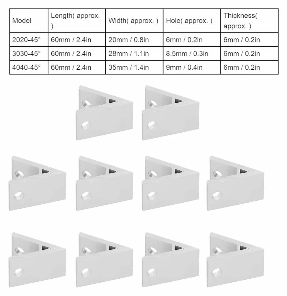 10 Équerres d'angle en aluminium pour profilés 2030404550604040-45° - 16
