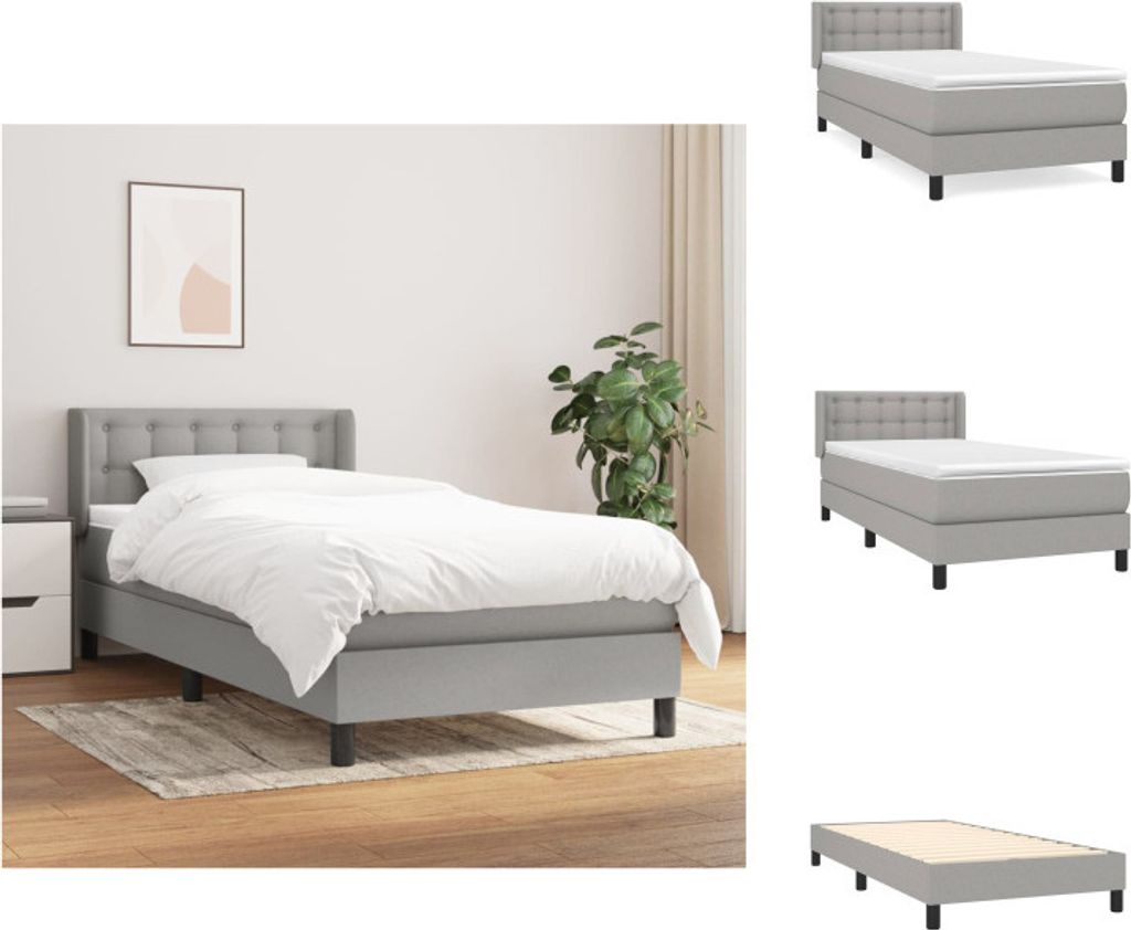 vidaXL Boxspringbett mit Matratze Hellgrau 90x200 cm Stoff - Betten & Bettgestelle