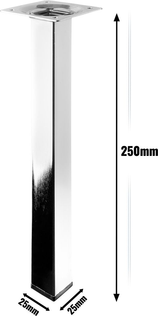 Hettich Möbelfuß / Tischbein 25 x 25 x 250 mm verchromt Produktbild 