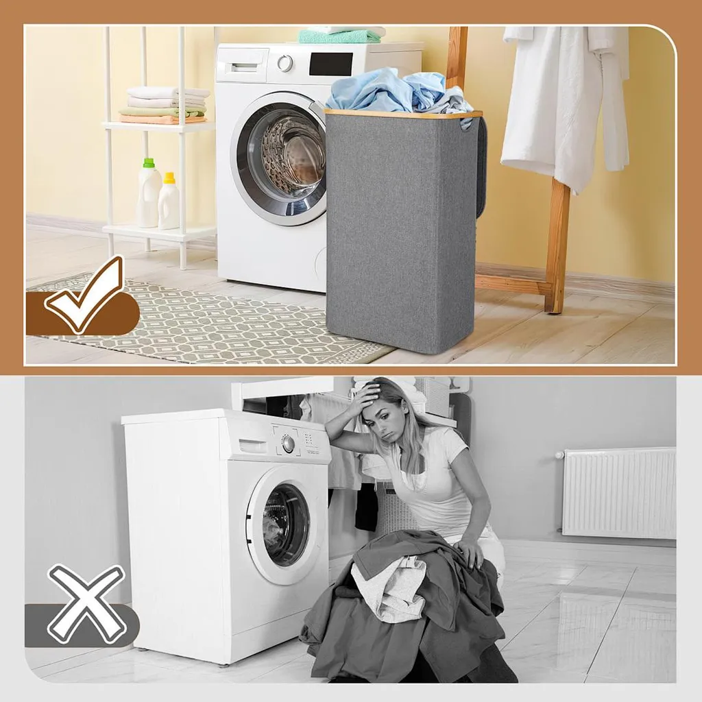 Cesto della biancheria Izrielar con coperchio, contenitore pieghevole per biancheria, cassapanca per biancheria, contenitore per biancheria con sacchi rimovibili, grigio 160 litri Contiene tre sacchetti a rete - 6