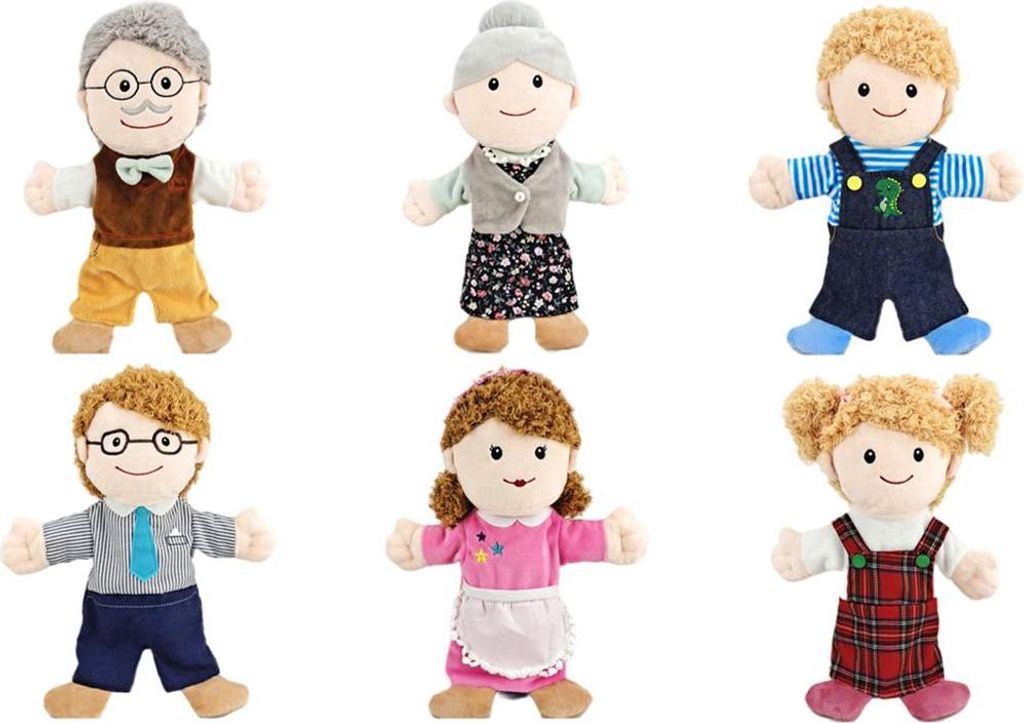 6-teiliges Handpuppen-Set, 30 cm, weicher Plüsch, Fingerpuppen für Familienmitglieder, frühes pädagogisches Geschichtenerzählen für Kinder