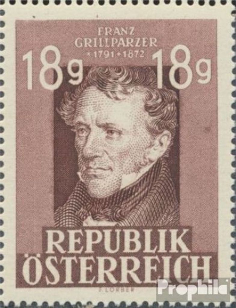 Briefmarken Österreich 1947 Mi 802X (kompl.Ausg.) Fleck im Rahmen (Feld 3) postfrisch Grillparzer