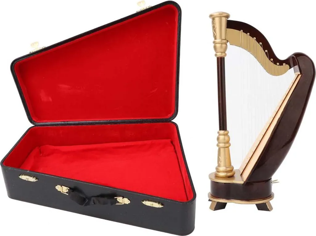 Harpe miniature en bois de 25 cm - Modèle réduit décoratif artisanal