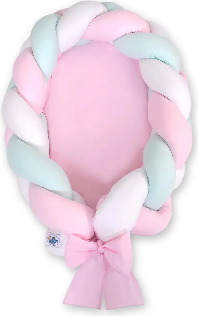 Lit bébé tressé 2 en 1 rose avec protection intégrée et matelas doux