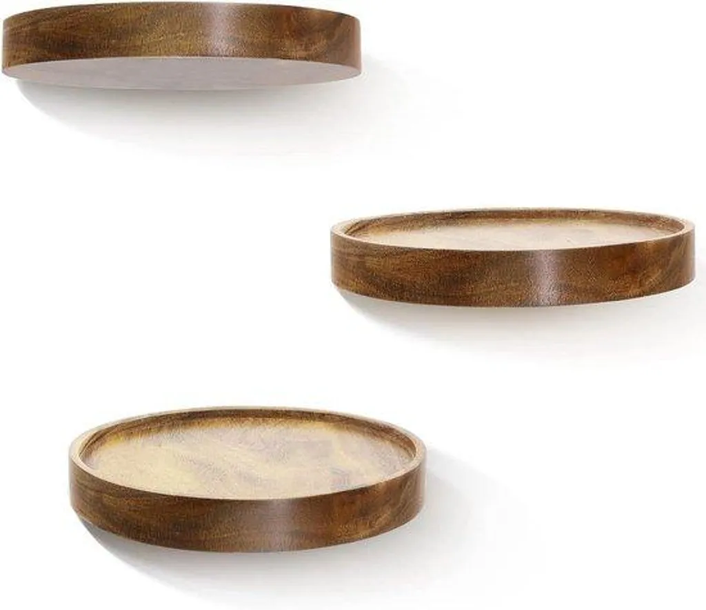 Plateaux en acacia pour déco murale de salon et chambre - Set de 3 pièces