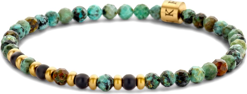 Frank 1967 - Herrenarmband - 7FB-0714 Perlenarmband 4mm - Afrikanischer Amazonit - Schwarzer Achat - 18cm - dehnbar - Goldfarbe