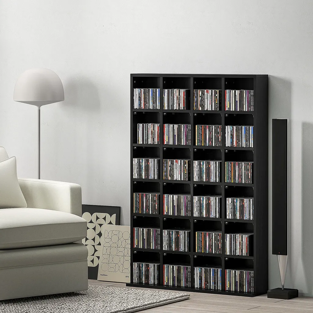 Étagère Multimédia Noire pour 456 CD - Bibliothèque Bois Modulable - 2