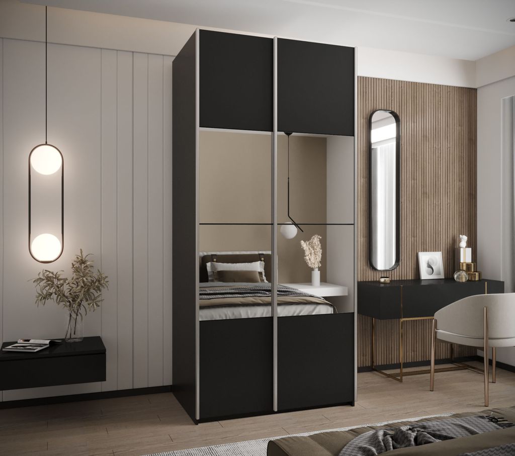 Zweitüriger Kleiderschrank SAMARA 4 - 100 cm, schwarz/silber