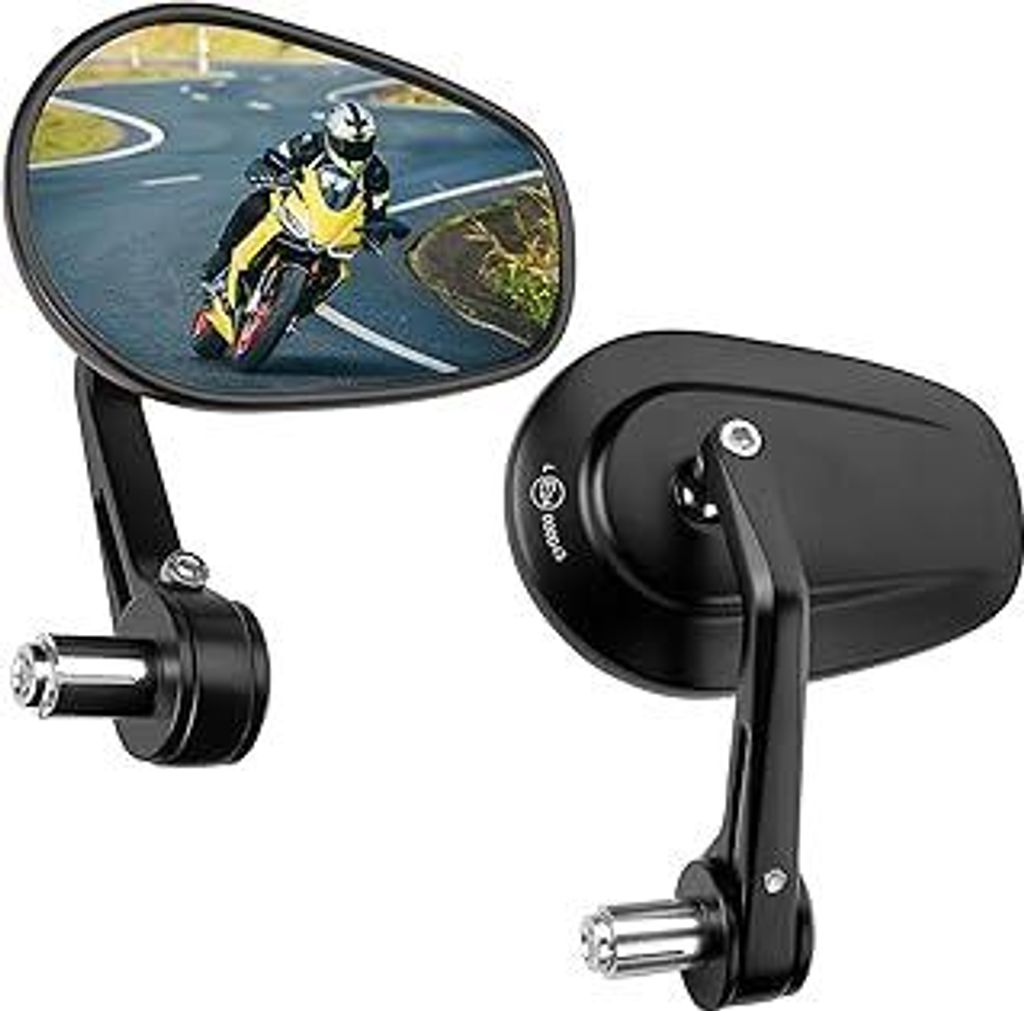 KEMIMOTO Lenkerendenspiegel Motorrad E-, 2 Stücke Universal Motorradspiegel für Lenker,360°drehbarer Lenkerspiegel Motorrad, 7/8 22mm Seitenspie...