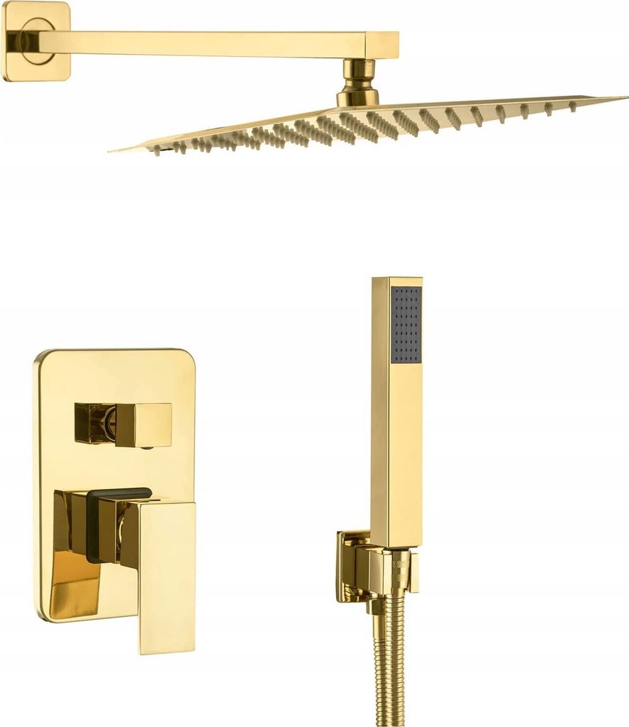 Duscharmatur, Regenbrause, Goldglanz, Unterputz-Mischbatterie