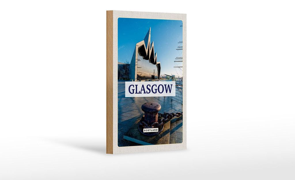 Holzschild Reise 12x18cm Glasgow Scotland Hafenstadt Dekorationschild
