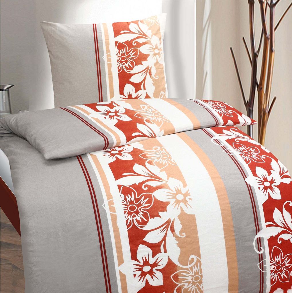 Hochwertige Biber Bettwäsche Baumwolle Blumen 2tlg. 4tlg. 135x200 80x80: 2tlg. / Orange