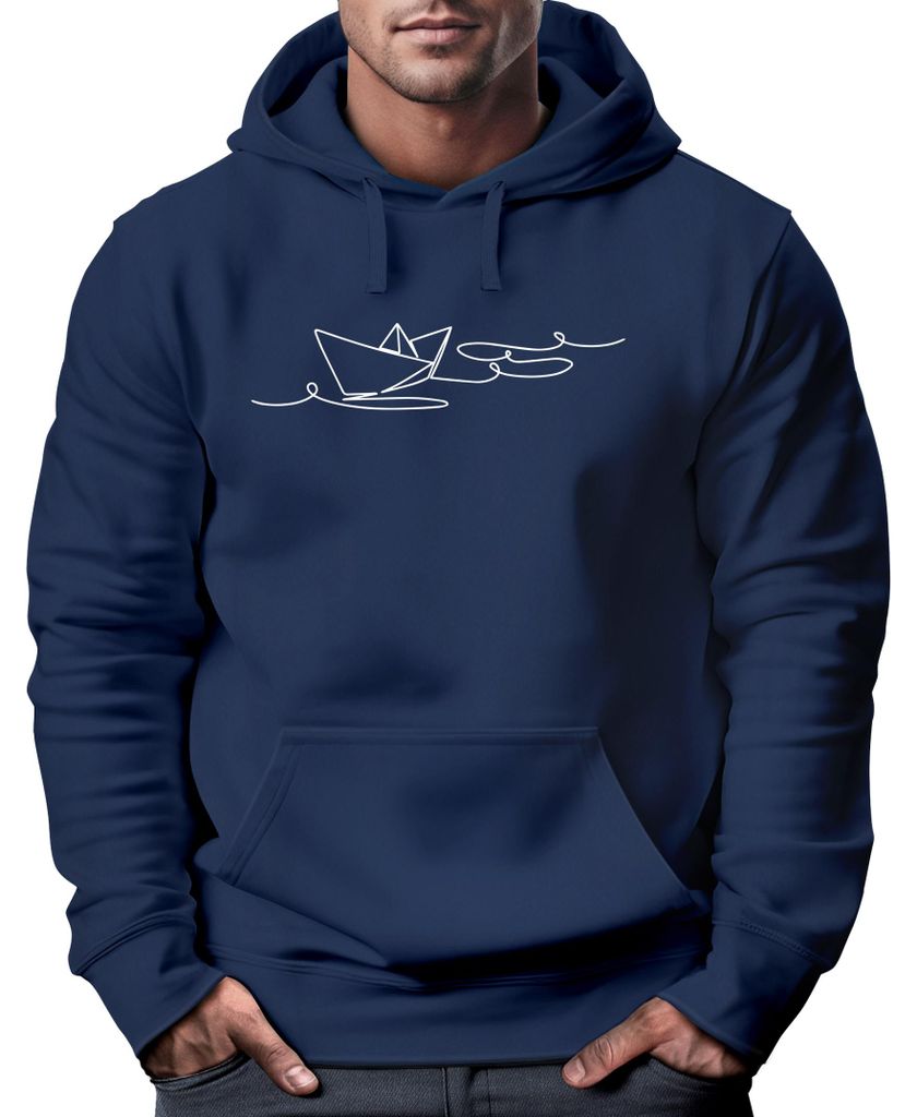 Hoodie Herren Boot Polygon Papier-Schiff Origami Aufdruck Print Kapuzen-Pullover Männer Fashion Streetstyle Neverless navy L