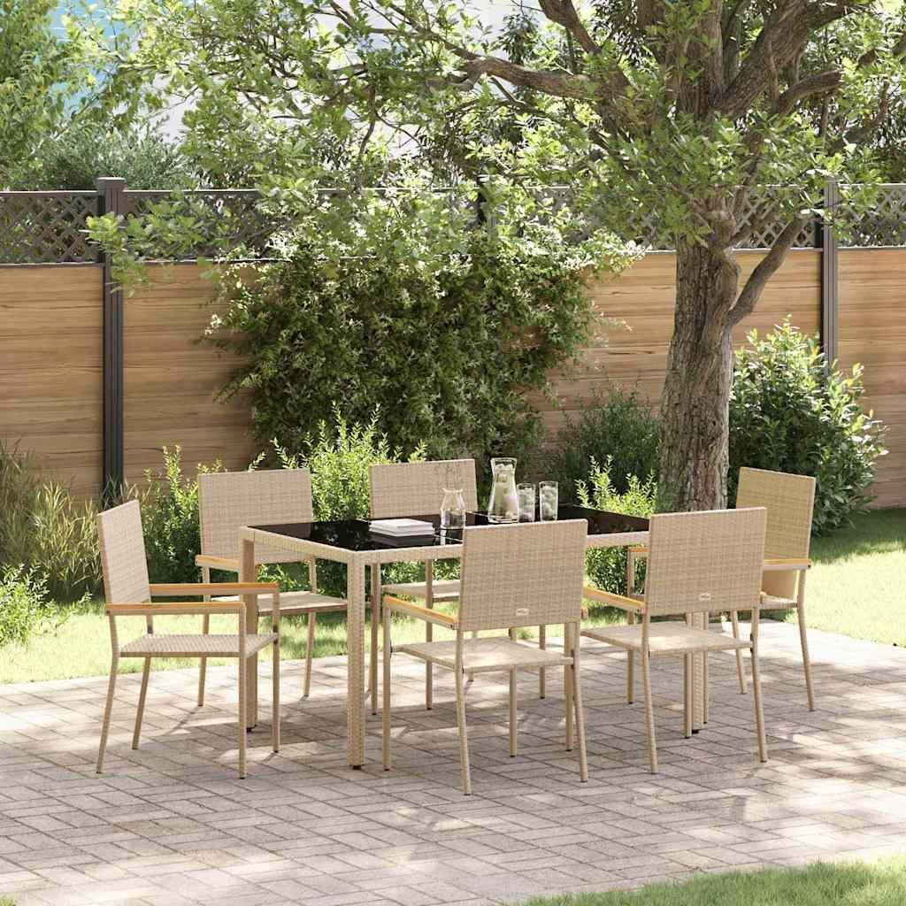 7-teiliges Gartentischset Beige Poly-Rattan