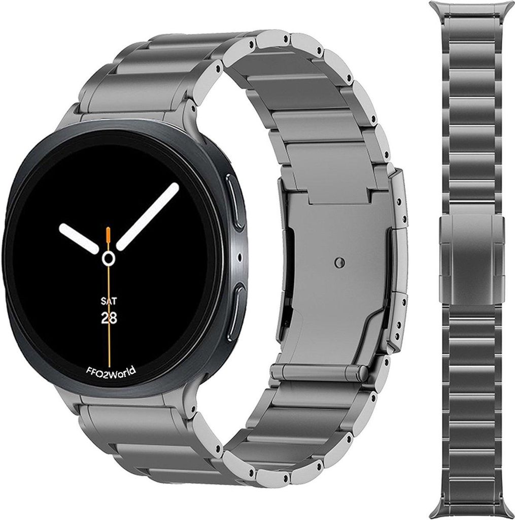 FFO2World Titan-Armband – Für Samsung Galaxy Watch 8 / 8 Classic – Titanarmband mit Sicherheitsverschluss & Kürzungsset – Grau