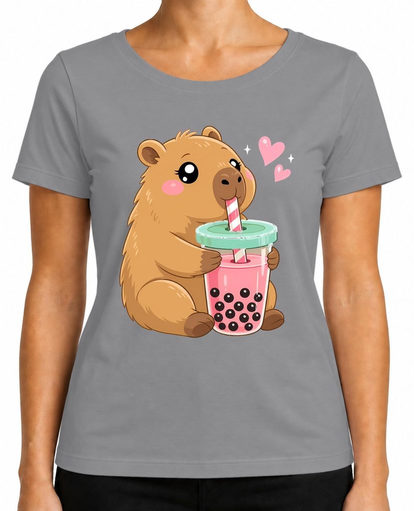T-shirt da donna con stampa "Kawaii Capybara Boba Bubble Immagine del prodotto 