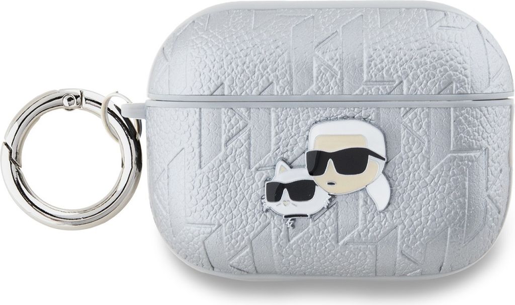 Karl Lagerfeld, Hülle für AirPods Pro 2 mit Karl & Choupette Prägung, Silber