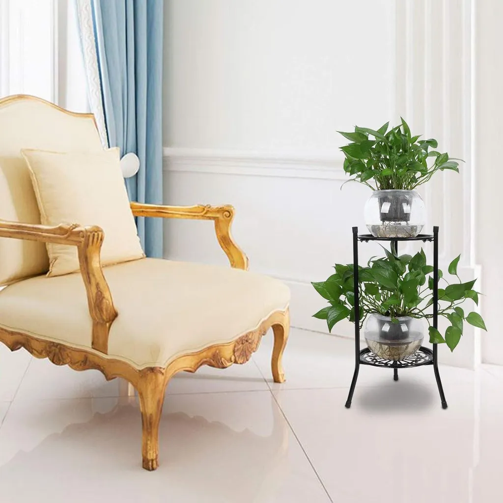 Support plantes pour salon et bureau étagère fleurs compacte noire