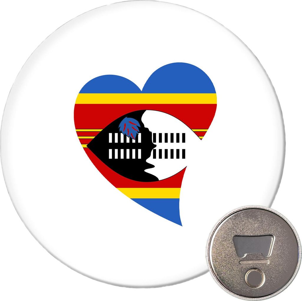 Huuraa Magnet Swasiland Flagge Herz 59mm Kühlschrankmagnet rund Flaschenöffner Geschenkidee