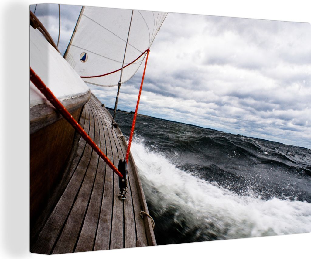 OneMillionCanvasses - Leinwandbilder - 150x100 cm, Segelboot aus Holz segelt auf dem Meer, Wandbilder Kunstdruck Wanddekoration