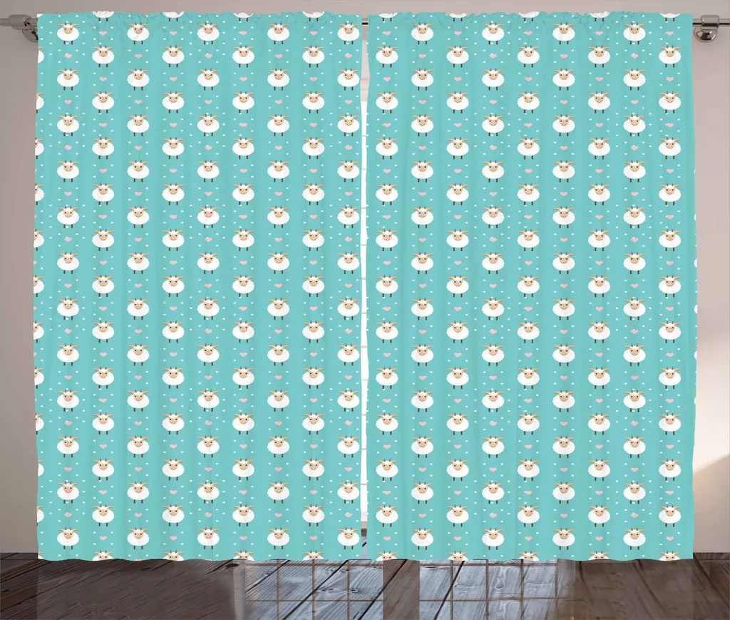 ABAKUHAUS Tenda rustica, forma a diamante con pois a cuore, tenda con passanti e ganci per camera da letto, 280 x 175 cm, verde mare sabbia marrone