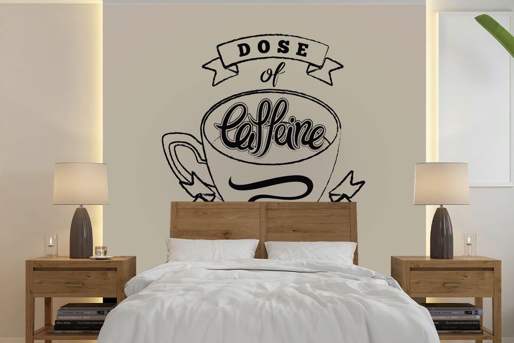MuchoWow Fototapete für Wohnzimmer oder Schlafzimmer Wandtapete Vinyl Motivtapete Eine Dosis Koffein tut nicht weh - Sprichwörter - Vintage - Z...
