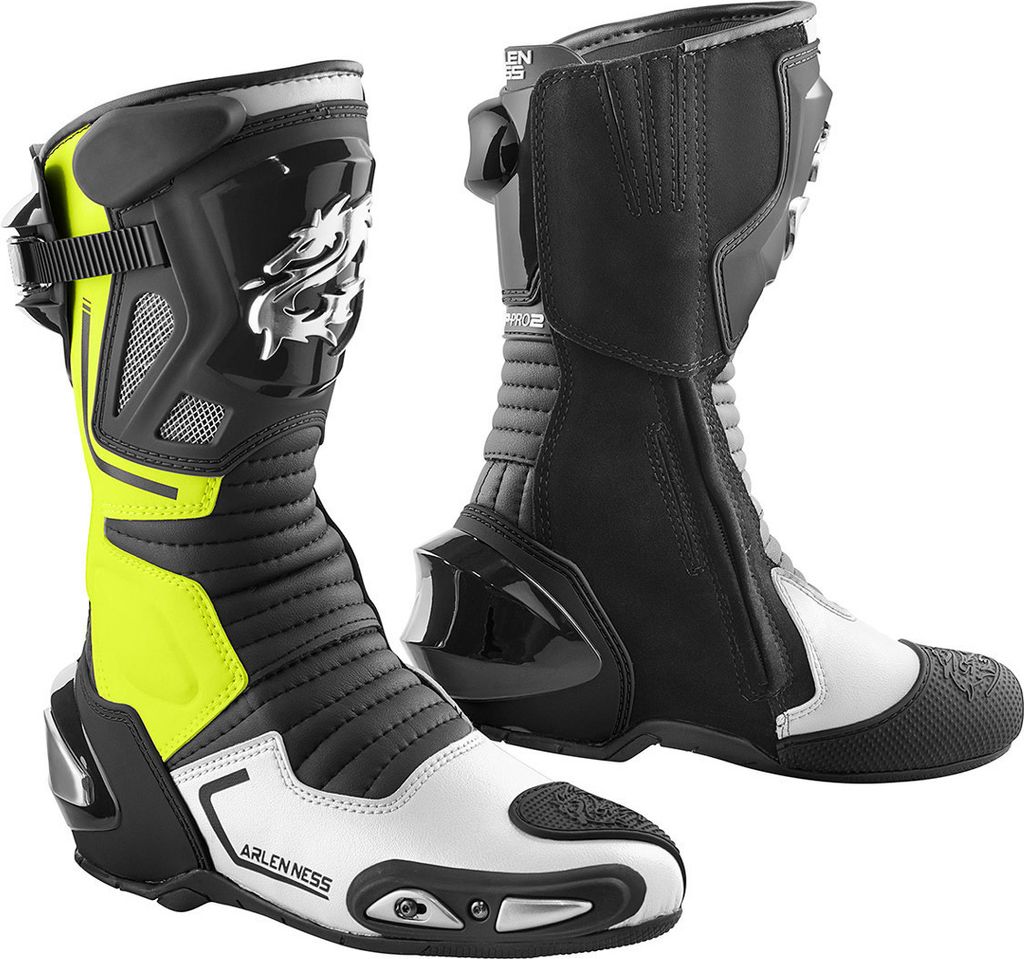 Arlen Ness Sugello Motorradstiefel, schwarz/neon-gelb, 42