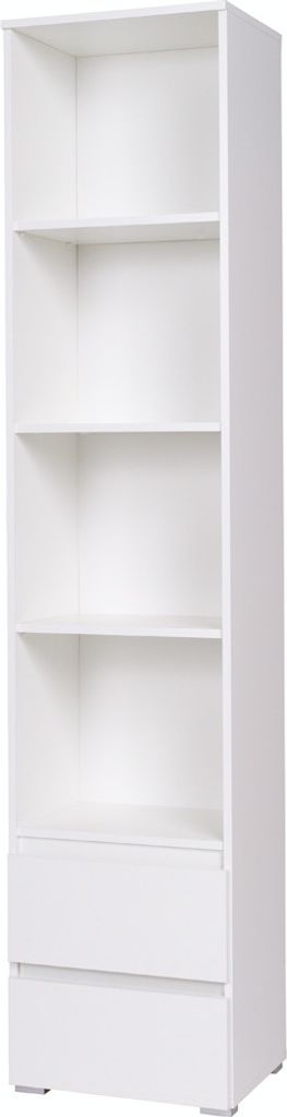 Klassisches Bücherregal, Bücherregal mit Regalen, offenen Regalen, Schubladen - Moon (Weiß)