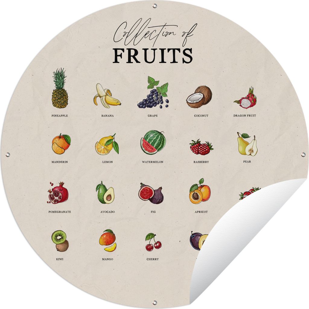 MuchoWow Gartenposter Outdoor-Poster Rund Obst - Lebensmittel - Küche Ø 60 cm Gartendeko Rundes Poster draußen