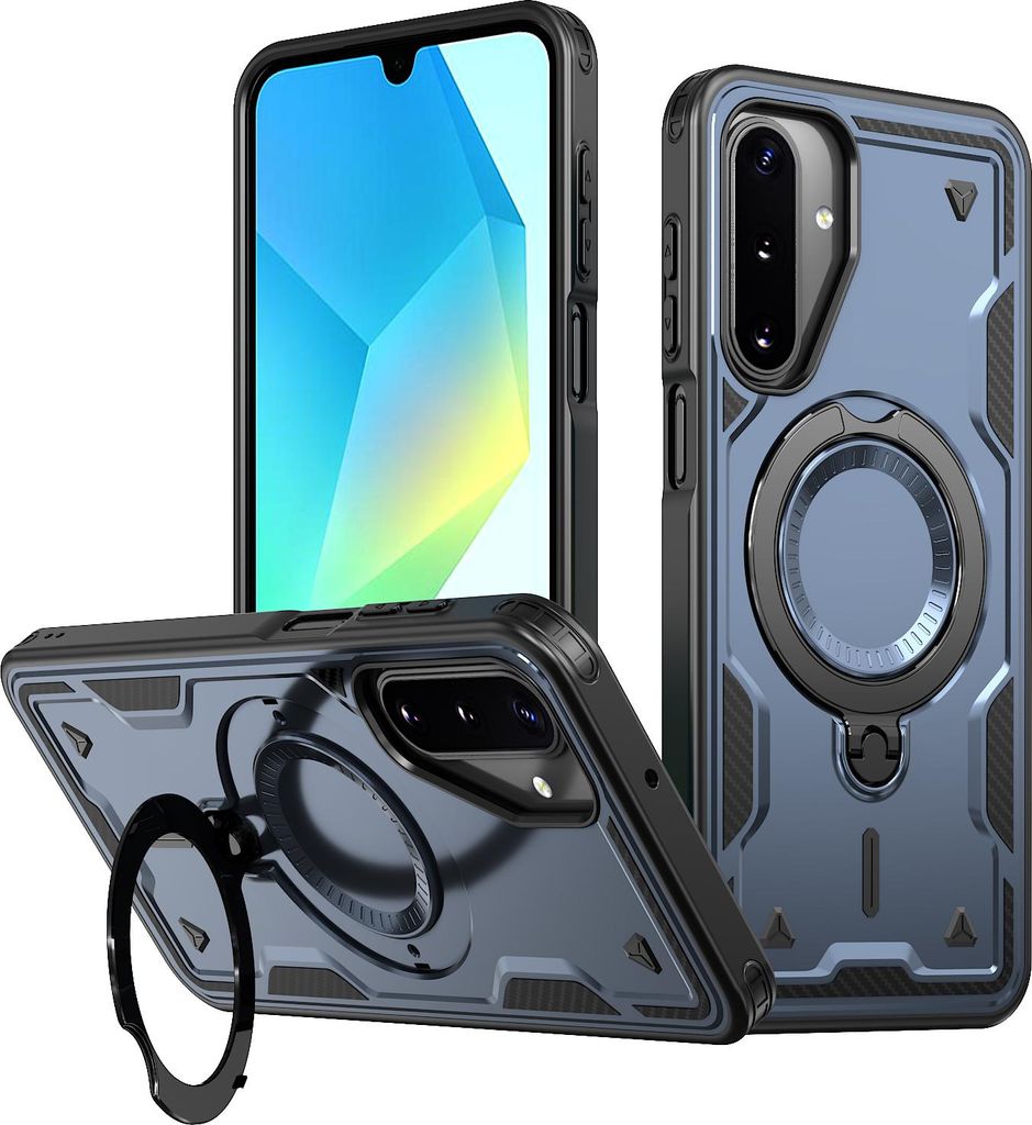 Dual Layer Hülle für Samsung Galaxy A17 5G/4G mit Ring Ständer Magnetisch Stoßfest Handyhülle Blau