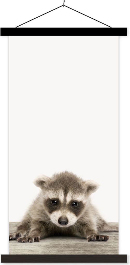 MuchoWow Textilposter Waschbär - Tiere - Jungen - Mädchen 60x120 cm mit schwarzem Rahmen - Magnete