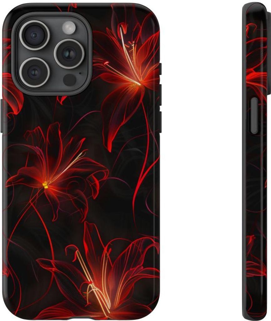 Leuchtende Rote Spinnenlilien – Hülle Kompatibel mit iPhone 15 Pro Max