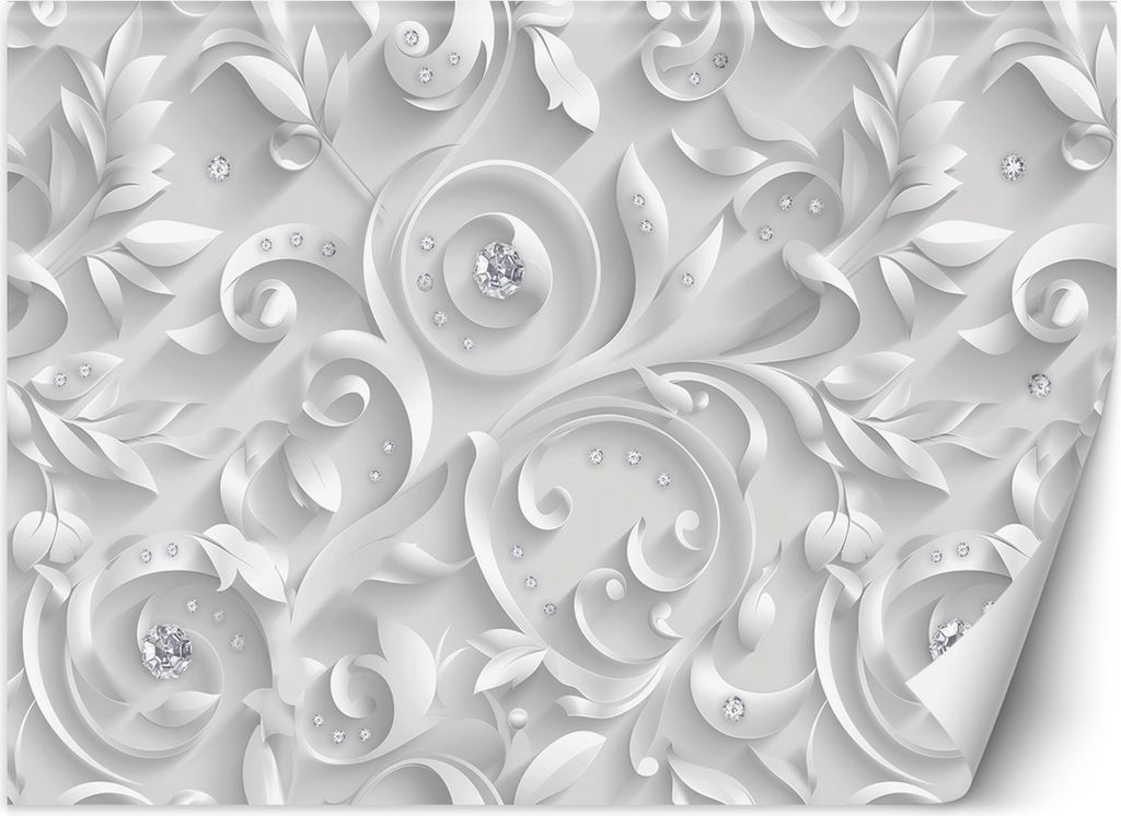 Vlies fototapete Muster Blumen Rauten Glamour 350x245 cm Feeby Weiß inkl. Kleber einfache Montage